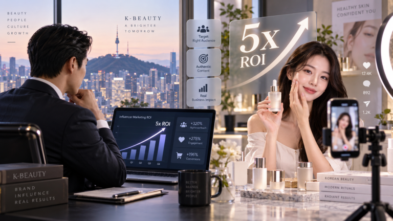 K-beauty influencer marketing campaign showing creator content, audience targeting, and 5x ROI potential